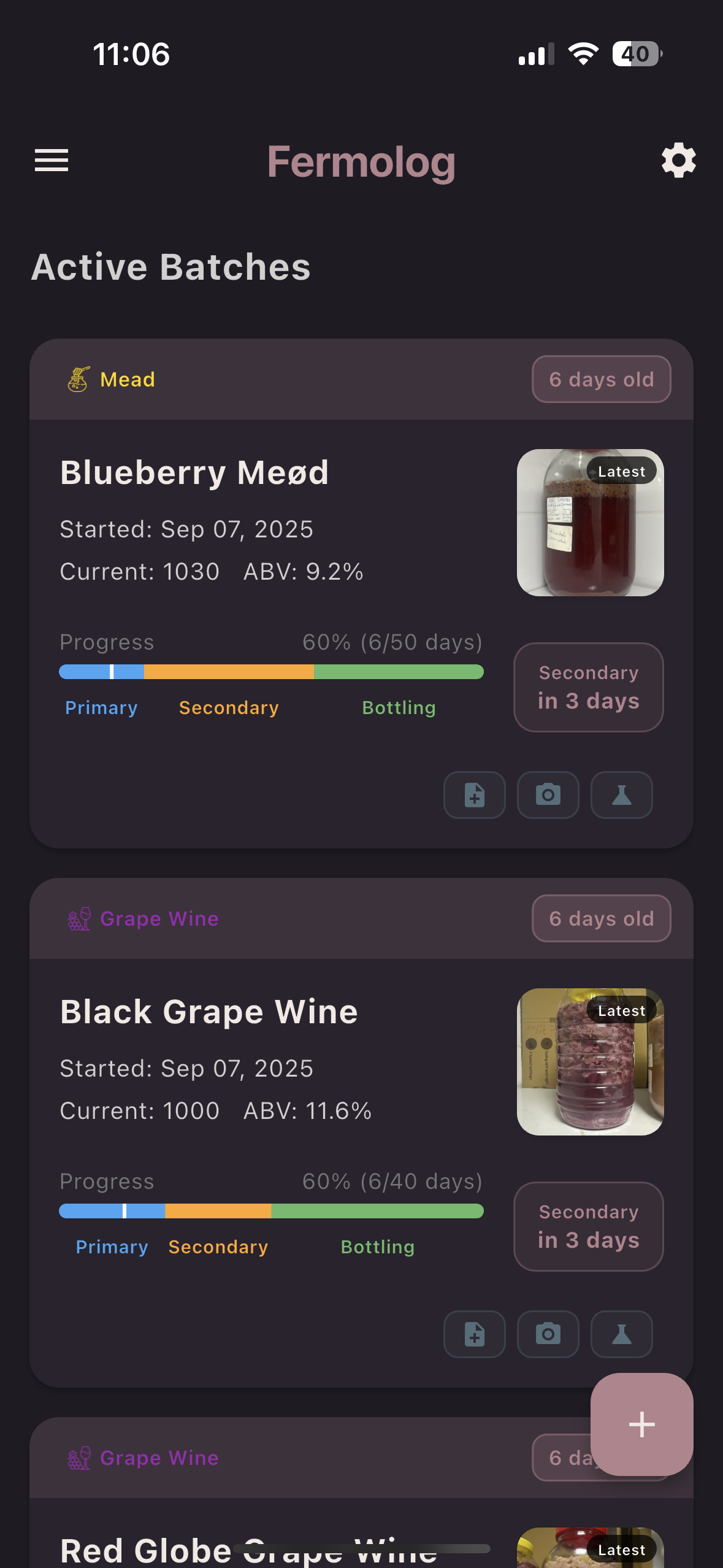 Fermolog app screenshot - Batch management
