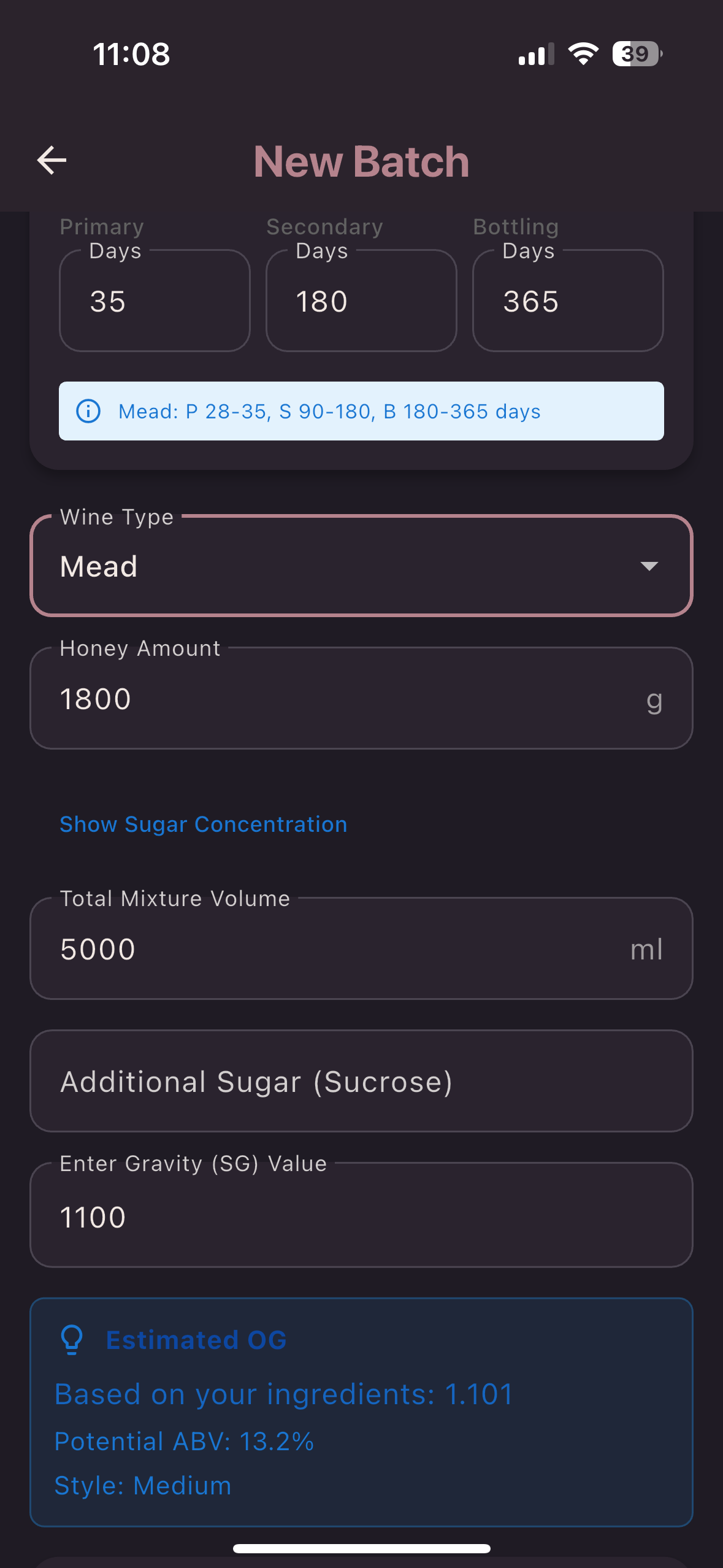 Fermolog app screenshot - Timeline planning