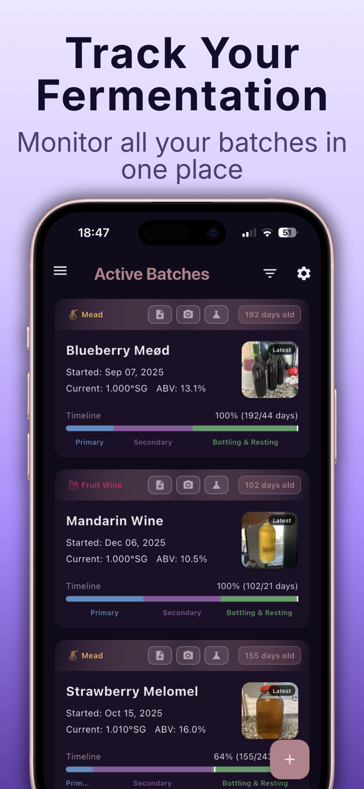 Fermolog app screenshot - Batch management