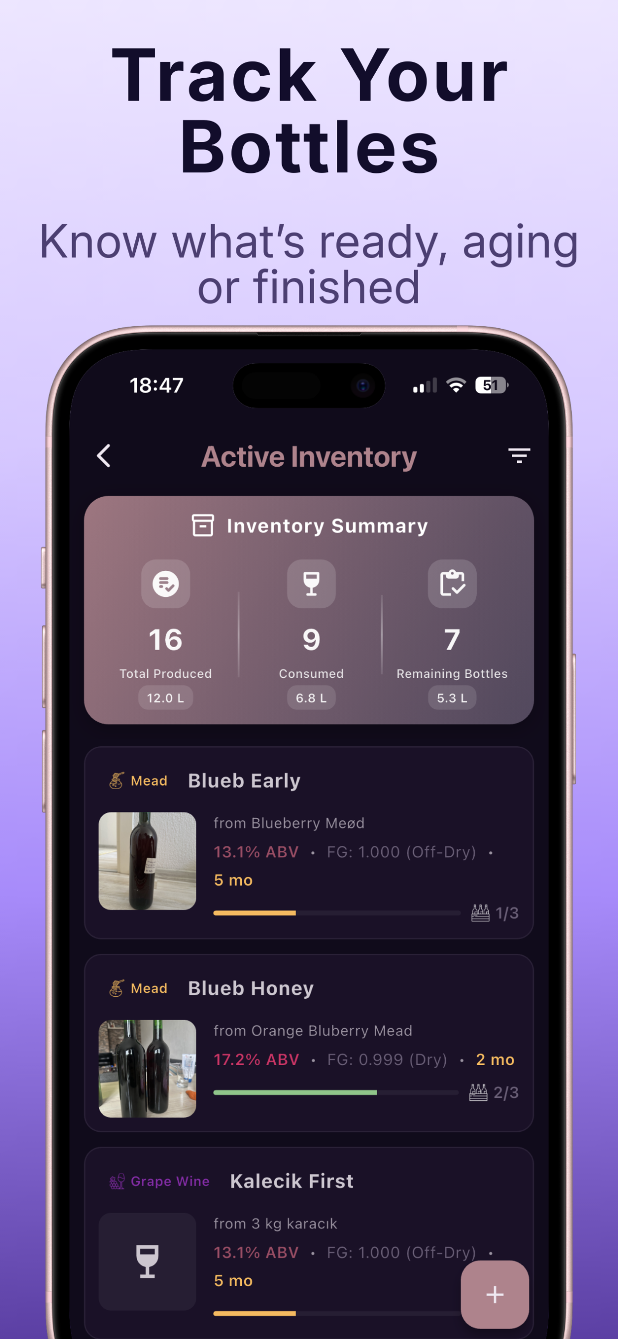 Fermolog app screenshot - ABV tracking